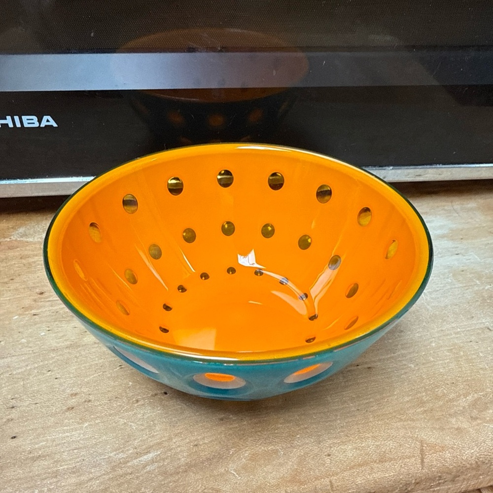 Guzzini from Italy Le Murrine aqua/orange and white acrylic bowl